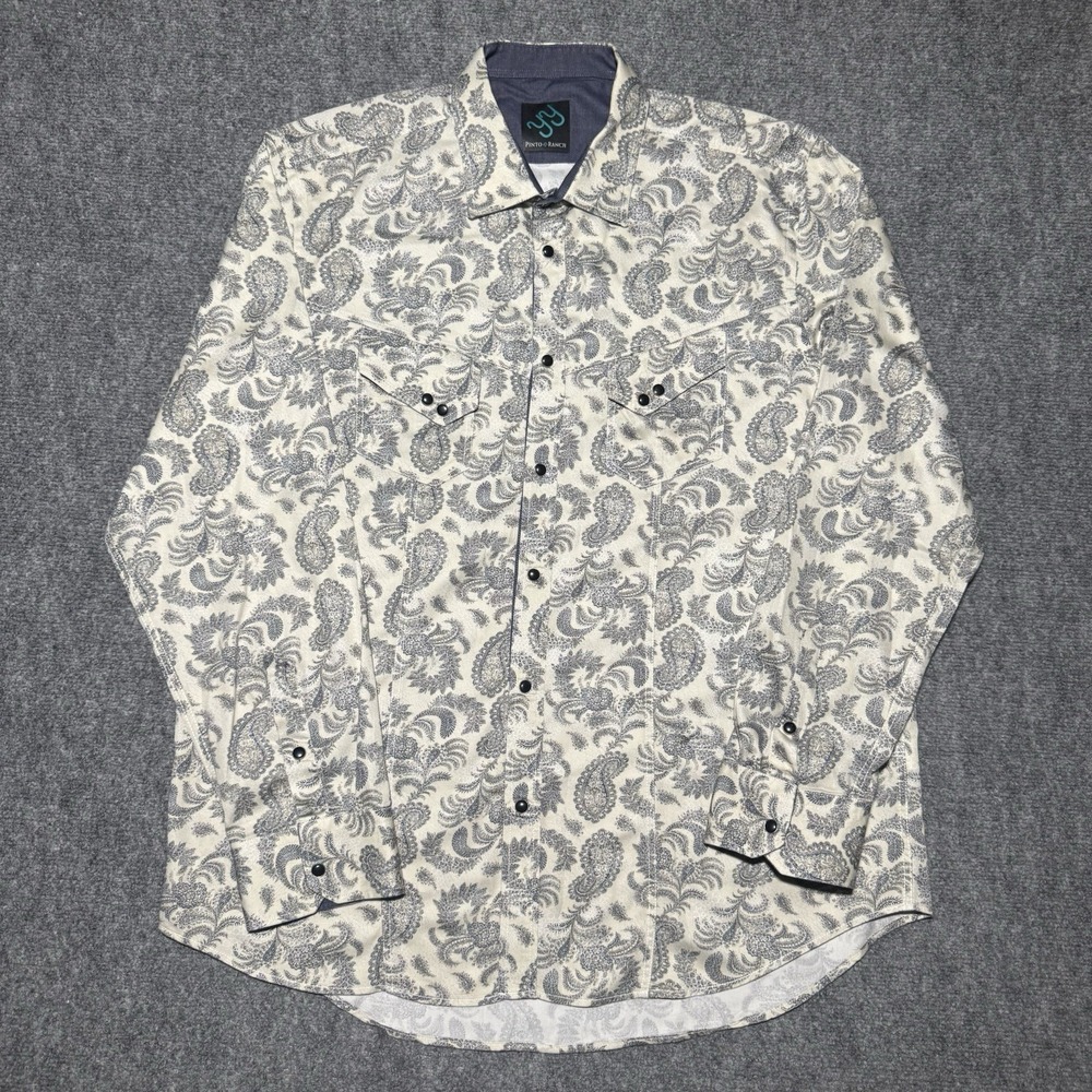 Pinto Ranch Western Pearl Snap Shirt Paisley Print Men 2XL Cowboy Rodeo XXL